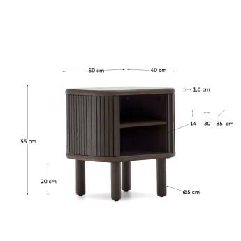 Table de chevet Mailen en placage de frêne avec finition foncée  50 x 55 cm - dimensions