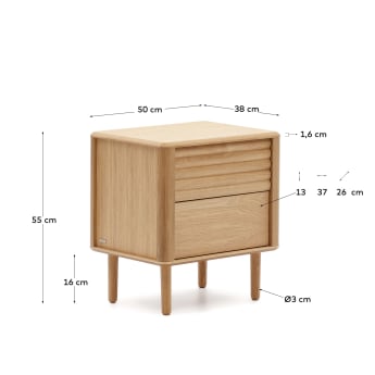 Lenon oak wood and veneer bedside table with 2 drawers, 50 x 55 cm FSC MIX Credit - sizes