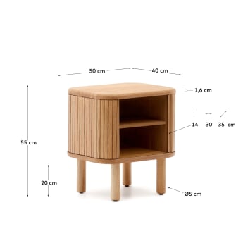 Mailen bedside table in ash veneer with a natural finish 50 x 55 cm - sizes