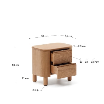 Mesa de cabeceira Salaya de madeira contraplacada de freixo FSC Mix Credit 55 x 50 cm - tamanhos