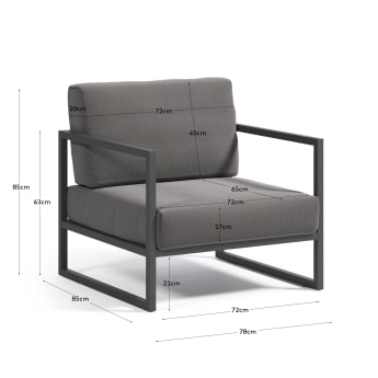Comova stoel voor buiten in donkergrijs en zwart aluminium - maten