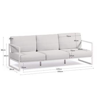 Sofá 100% exterior Comova 3 plazas blanco y de aluminio blanco 222 cm - tamaños