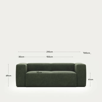 Sofa Blok 2-osobowa zielona 210 cm FR - rozmiary