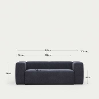 Blok 2 seater sofa in blue, 210 cm FR - maten