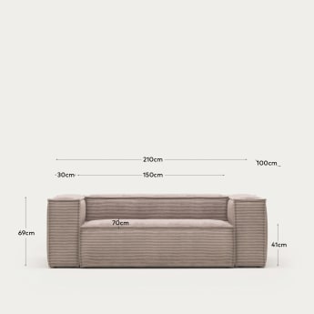Sofa 2-osobowa Blok różowy gruby sztruks 210 cm FR - rozmiary