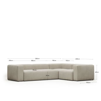 Canapé d’angle Blok 4 places beige 320 x 230 cm / 230 x 320 cm FR - dimensions