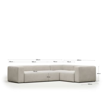 Blok 4 seater corner sofa in white, 320 x 230 cm / 230 x 320 cm FR - sizes
