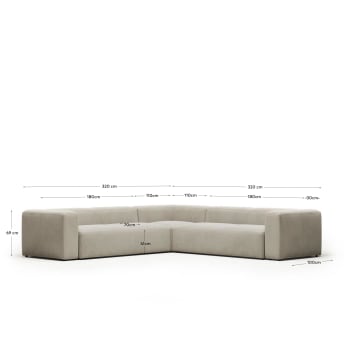 Blok 6 seater corner sofa in beige, 320 x 320 cm FR - dimensioni