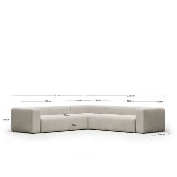 Blok 6 seater corner sofa in white, 320 x 320 cm FR - maten