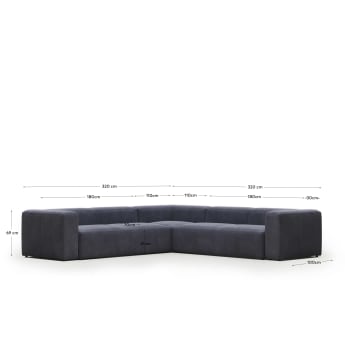Sofa narożna Blok 6-osobowa niebieska 320 x 320 cm FR - rozmiary