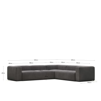 Blok 5 seater corner sofa in grey, 320 x 290 cm / 290 x 320 cm FR - sizes