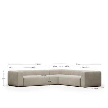 Blok 5 seater corner sofa in beige, 320 x 290 cm / 290 x 320 cm FR - sizes