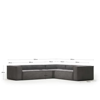 Blok 5 seater corner sofa in grey wide seam corduroy, 320 x 290 cm / 290 x 320 cm FR - sizes