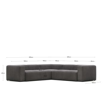 Blok 4 seater corner sofa in grey, 290 x 290 cm FR - sizes