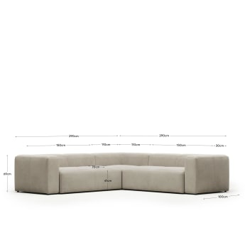 Blok 4 seater corner sofa in beige, 290 x 290 cm FR - dimensions