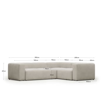 Blok 3 seater corner sofa in white, 290 x 230 cm / 230 cm 290 cm FR - sizes