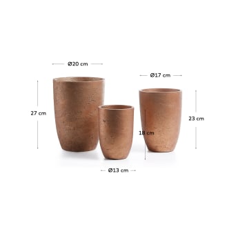 Low set of 3 planters copper Ø 20 cm / Ø 17 cm / Ø 13 cm - sizes