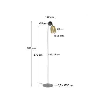 Natsumi metal and wood floor lamp UK adapter - dimensions