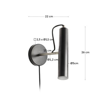 Maude wall light in metal with black finish UK adapter - rozmiary