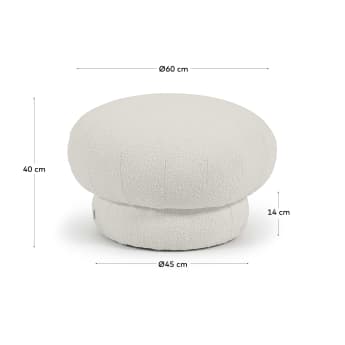 Sarisha round pouffe in white bouclé, Ø 60 cm - sizes