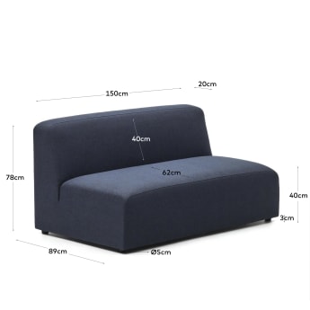 2 seater sofa module in blue, 150 cm - sizes