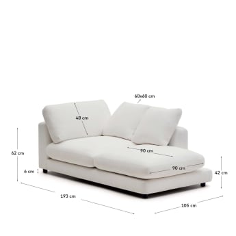 Gala right chaise longue in white, 193 x 105 cm - sizes