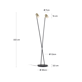 Clemence floor lamp in black metal with gold finish lampshades UK adapter - sizes