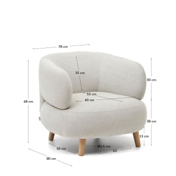 Luisa armchair in pearl with solid beech wood legs - sizes