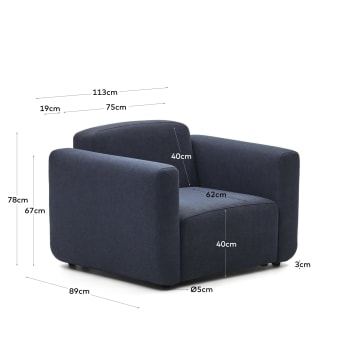Moduł fotel Neom z niebieskiej tkaniny - rozmiary