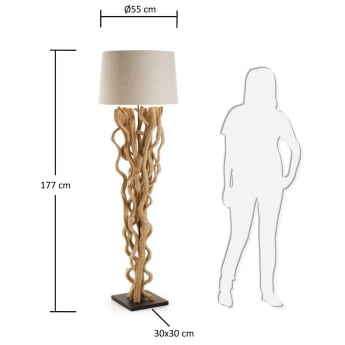 Lámpara de pie Nuba de madera de viña con pantalla blanca adaptador UK - tamaños