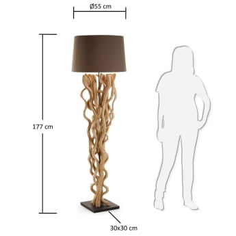 Lámpara de pie Nuba de madera de viña con pantalla marrón - tamaños