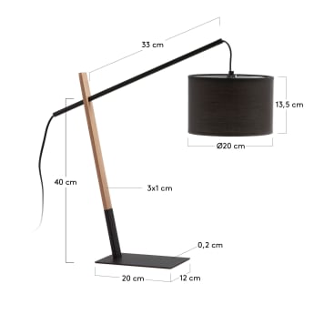Lampe de table Riaz noir - dimensions