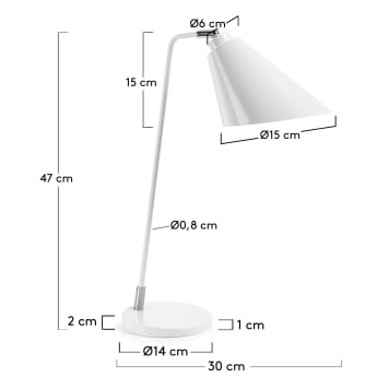Lampa stołowa Tipir ze stali z białym wykończeniem - rozmiary