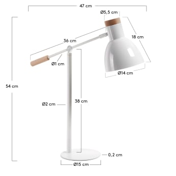 Tescarle table lamp in beech wood and steel with white finish UK adapter - sizes