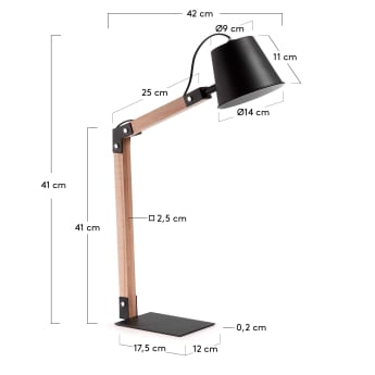 Lampe de table Andro, noir - dimensions