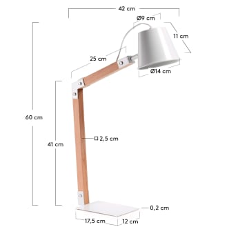 Lampe de table Andro, blanc - dimensions