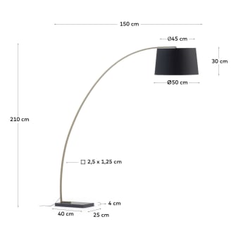 Juhe floor lamp with gold-coloured metal and black marble - sizes