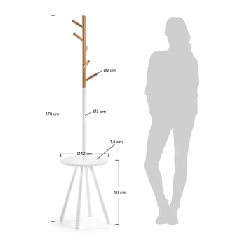 Nerb coat rack tray in white lacquered wood and rubber wood, 40 x 170 cm FSC MIX Credit - sizes