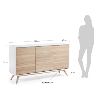 Eunice Sideboard 154 x 88 cm mit weißem Lack und Eschenfurnier - Größen