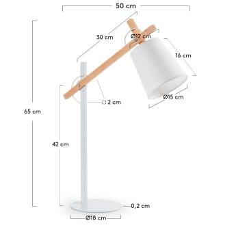 Lámpara de mesa Kosta de acero y madera maciza de haya adaptador UK - tamaños
