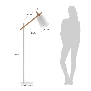 Kosta floor lamp in beech wood and steel with white finish UK adapter - maten