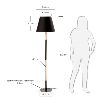 Lámpara de pie Orsen, negro - tamaños