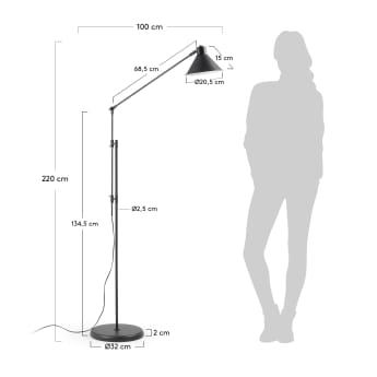 Lámpara de pie Dione de acero adaptador UK - tamaños