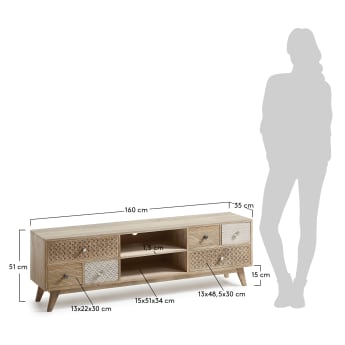 Hoob solid mango wood TV stand with 6 drawers, 160 x 51 cm - sizes