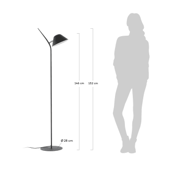 Lámpara de pie Aurelia de acero con acabado negro - tamaños
