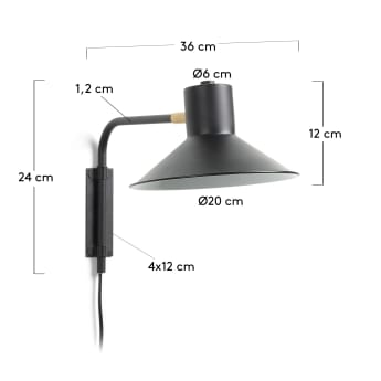 Aria wandlamp metaal klein zwart - maten