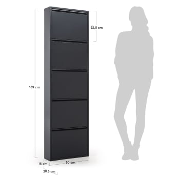 Ode shoe rack with 5 doors in dark grey, 50 x 168.5 cm - sizes