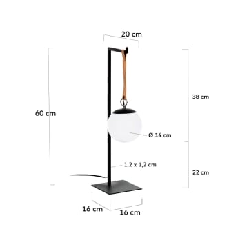 Lampa stołowa Monteiro w stali i skórze - rozmiary