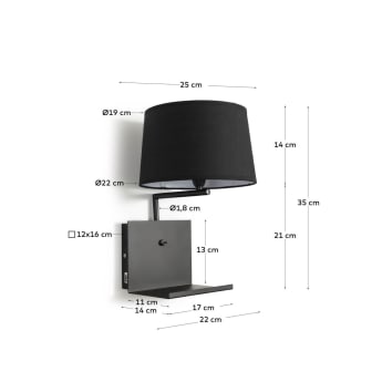 Black Neala wall lamp - rozmiary