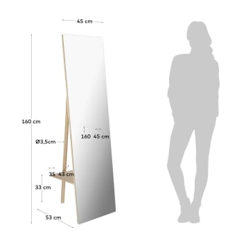 Lustro stojące Keisy z wieszakiem lite drewno brzozowe 45 x 160 cm - rozmiary